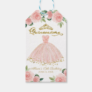 Étiquettes-cadeau Robe de soirée Quinceanera rose floral Tag