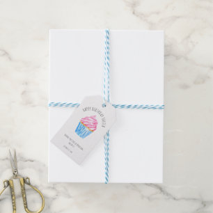 Étiquettes-cadeau robe d'eau mignonne cupcake rose glaçage anniversa