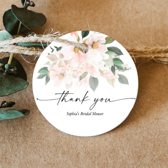 Étiquettes Cadeau Robe Élégante à Fleurs Rose Pâle Cadeau de Récepti (Créateur téléchargé)