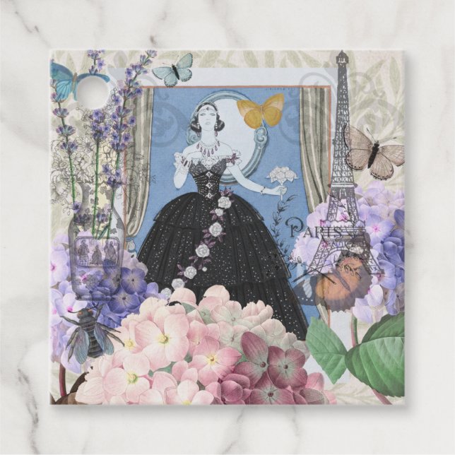 Étiquettes Cadeau Robe élégante femme bleue florale fantaisie  (Devant)