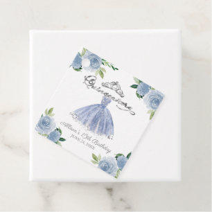 Étiquettes Cadeau Robe Fleurie Bleu Clair pour Fête de Quinceanera