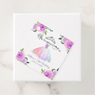 Étiquettes Cadeau Robe Fleurie Mauve Clair pour Soirée Quinceanera