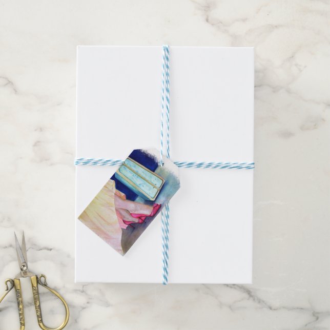 ÉTIQUETTES-CADEAU ROBE JAUNE, CHAUSSURES ROUGES (Avec de laficelle)