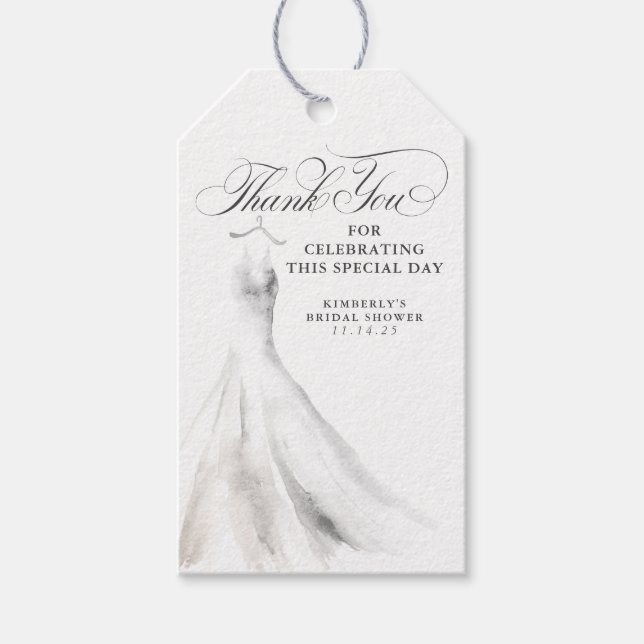 Étiquettes-cadeau Robe mariage élégante Fête des mariées Merci (Devant)