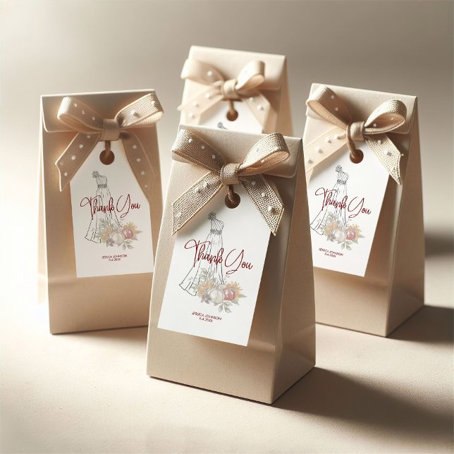 Étiquettes-cadeau Robe mariage Fête des mariées d'automne Merci (Créateur téléchargé)