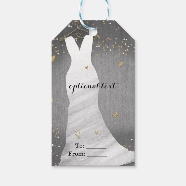 Étiquettes-cadeau Robe Mariage moderne Confetti Coeurs Fête des mari (Devant)