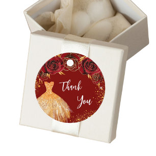 Étiquettes Cadeau Robe or rouge Quinceanera merci