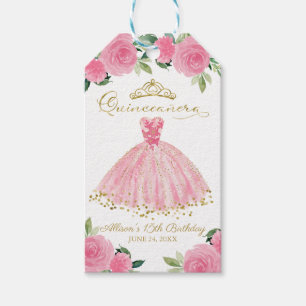 Étiquettes-cadeau Robe rose chaude Quinceanera