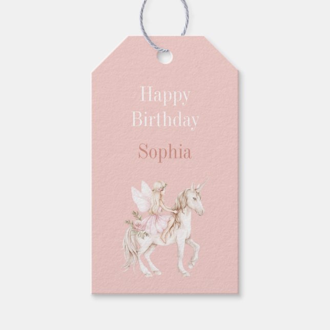 Étiquettes-cadeau Robe rose saumon ailes de fée mignonne Licorne Ann (Devant)