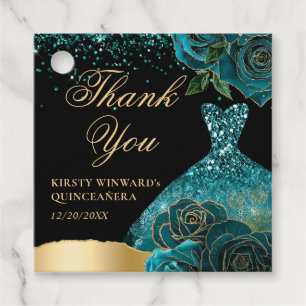 Étiquettes Cadeau Robe turquoise et or Parties scintillant Glam Rose