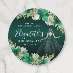 Étiquettes Cadeau Robe verte Emeraude Florale Anniversaire Quinceane