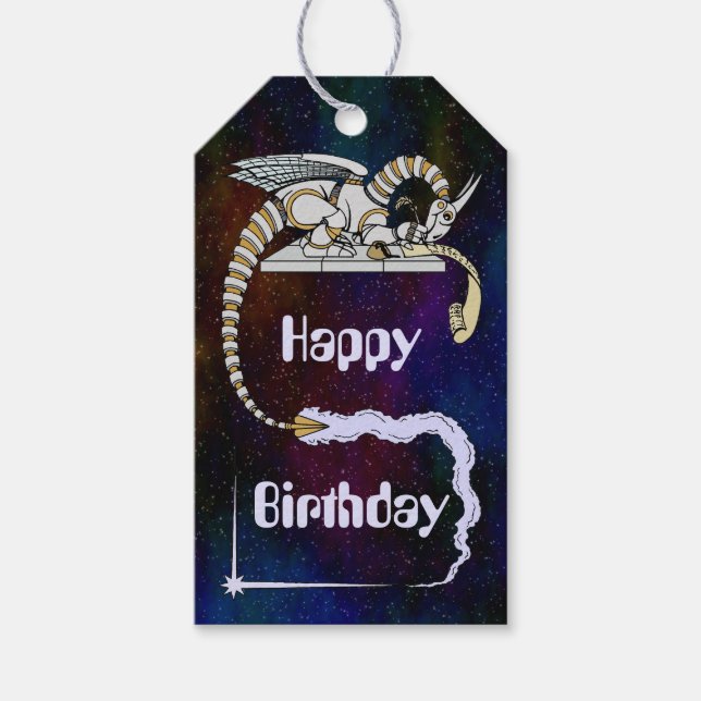 Étiquettes-cadeau Robot Dragon Ecriture dans Scroll (Devant)