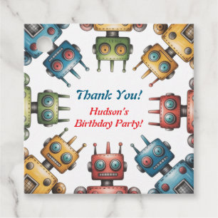 Étiquettes Cadeau Robots rétro colorés garçon fête d'anniversaire