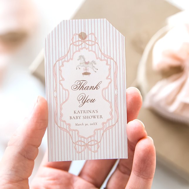 Étiquettes-cadeau Rocking Horse Pink Baby Shower Thank You (Créateur téléchargé)