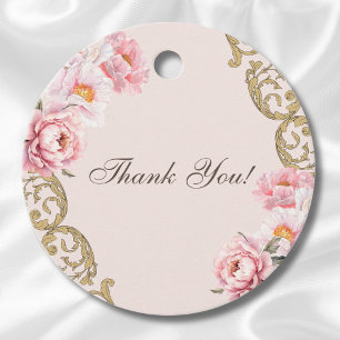 Étiquettes Cadeau Rococo rose Vintage Peony Merci Fête des mariées