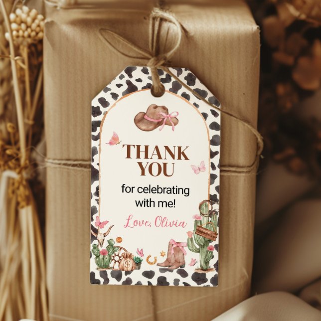 Étiquettes-cadeau Rodéo rose fille Merci d'anniversaire (Créateur téléchargé)