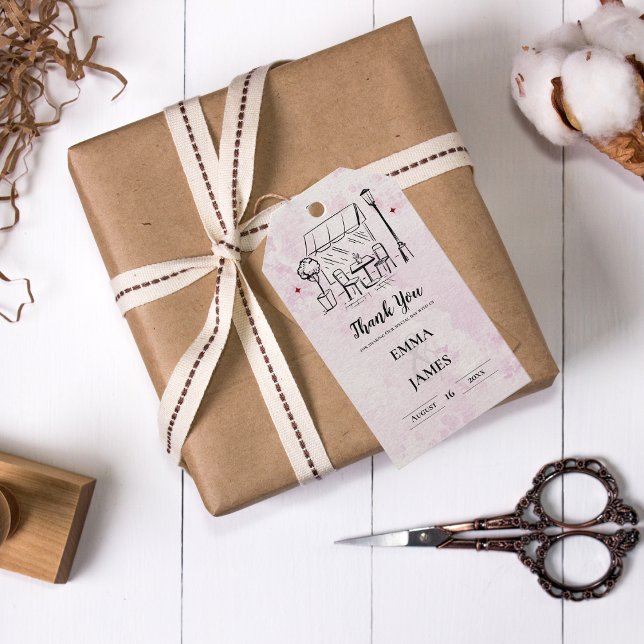 Étiquettes-cadeau Romantic Café Illustration Wedding Thank You Favor (Romantic Café Illustration Wedding Thank You Favor Gift Tags)