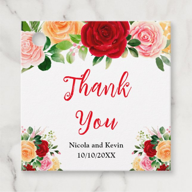 Étiquettes Cadeau Romantic Red and Orange Roses (Devant)