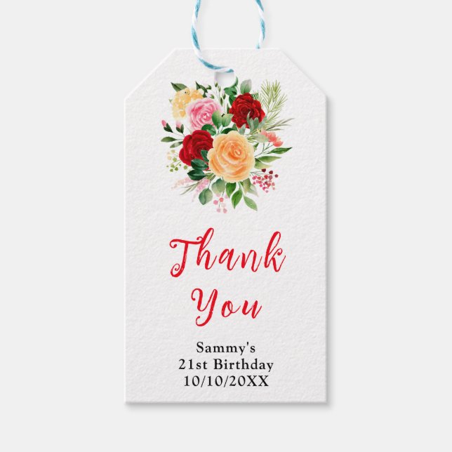 Étiquettes-cadeau Romantic Roses Floral Birthday Party Thank You (Devant)