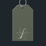 Étiquettes-cadeau Romantic Script Vert Sauge Initial Mariage<br><div class="desc">Étiquettes de Mariage pour Favors Script Nom de Famille Initial</div>