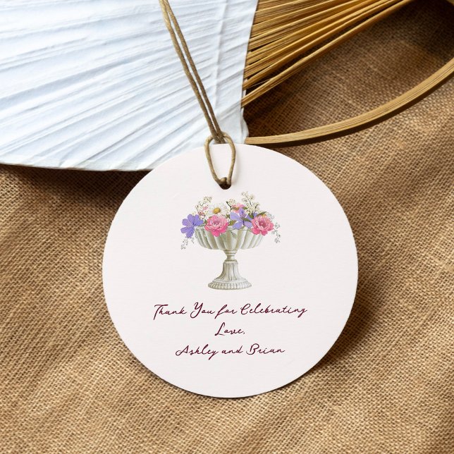 Étiquettes Cadeau Romantic Tuscan Garden Urn with Flowers Wedding (Créateur téléchargé)