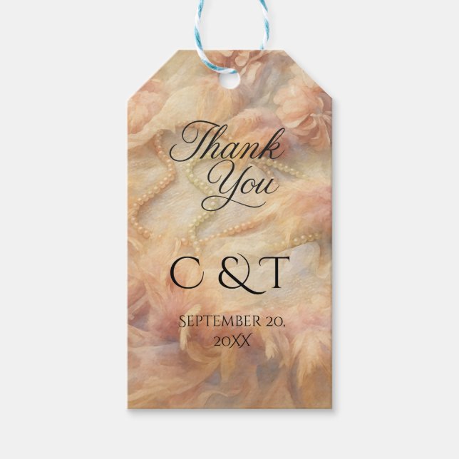 Étiquettes-cadeau Romantic Watercolor Floral Pearls Feathers Wedding (Devant)