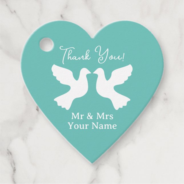 Étiquettes Cadeau Romantique amour coeur tortue colombes mariage mer (Devant)