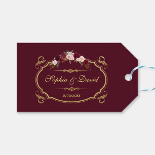 Étiquettes-cadeau Romantique Bourgogne Marsala Floral Mariage de aut