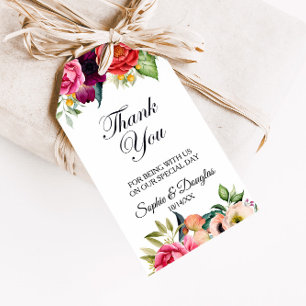 Étiquettes-cadeau Romantique Bourgogne Tropical Floral Merci