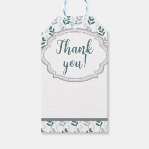 Étiquettes-cadeau Romantique Classe Bleu & Gris Floral Merci