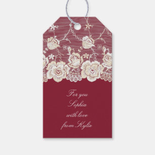 Étiquettes-cadeau Romantique Crème rouge Blanche dentelle Mariage fl