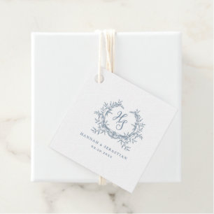 Étiquettes Cadeau Romantique Dusty Blue Monogram Crest Mariage
