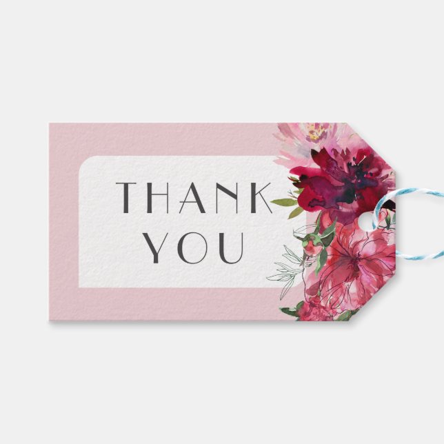 Étiquettes-cadeau Romantique Dusty Rose Peony Cadre moderne (Devant (Horizontal))