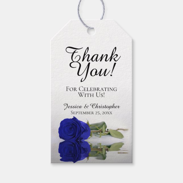 Étiquettes-cadeau Romantique Elégant Royal Blue Rose Merci Mariage (Devant)