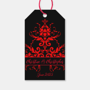 Étiquettes-cadeau Romantique, Élégant Vintage Damassé Rouge