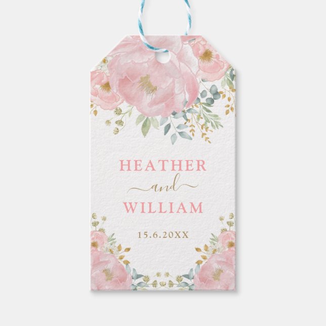 Étiquettes-cadeau Romantique Floraison Pastel Rose Pâle Aquarelle Fl (Devant)