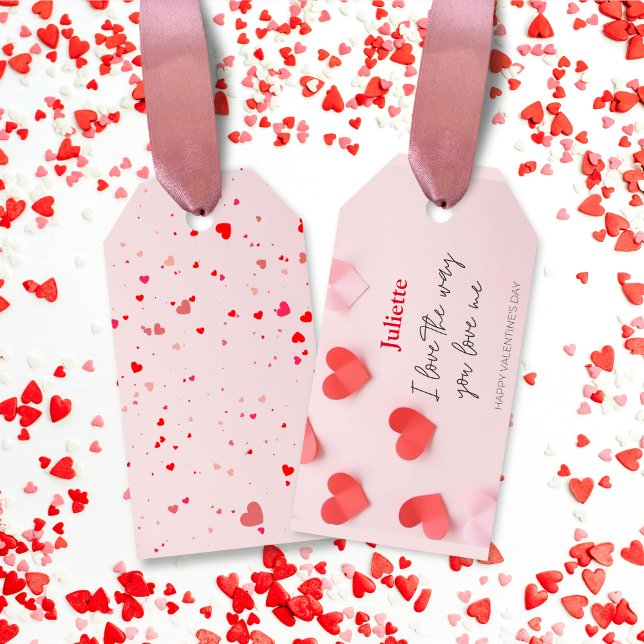 Étiquettes-cadeau Romantique rose et coeur rouge Saint Valentin (Romantic Pink and Red Heart Valentine's Day Gift Tags)