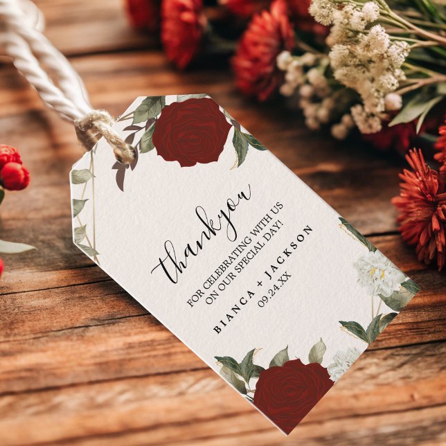 Étiquettes-cadeau Romantique Rose rouge profond Floral Hiver mariage (Créateur téléchargé)