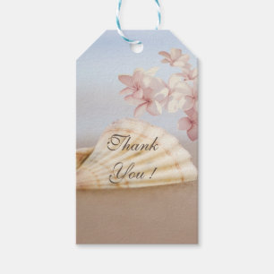Étiquettes-cadeau Romantique Tropical Beach Seashell, Plumeria