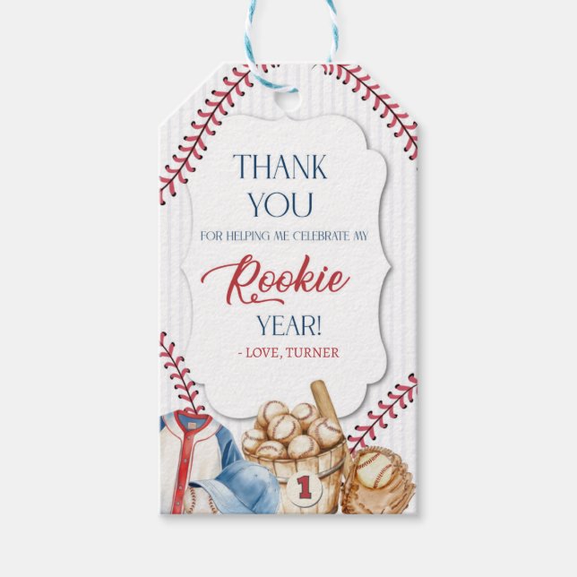 Étiquettes-cadeau Rookie of the Year, Baseball Birthday, One  (Devant)