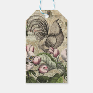 Étiquettes-cadeau Rooster Garden Flower Papillon Art