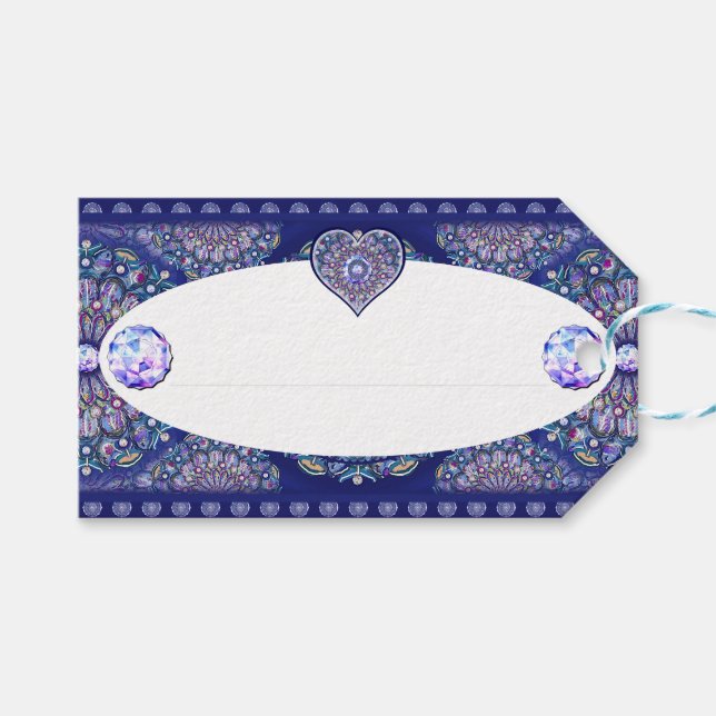 Étiquettes-cadeau Rosace bleue (Devant (Horizontal))