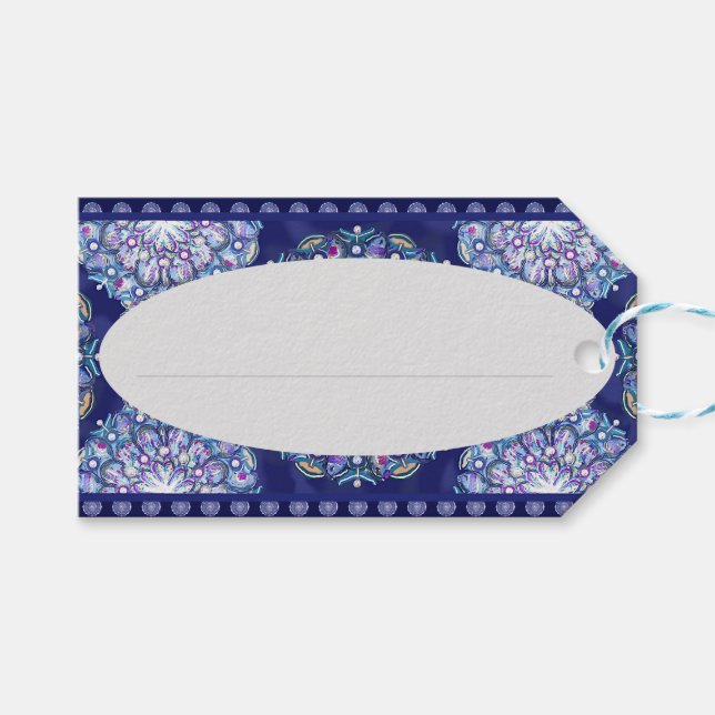 Étiquettes-cadeau Rosace bleue (Devant (Horizontal))