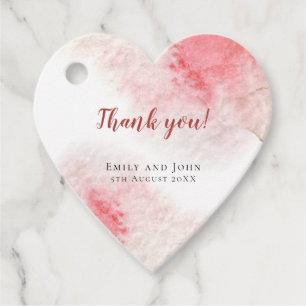 Étiquettes Cadeau Rose Aquarelle Merci Noms Message Mariage Coeur