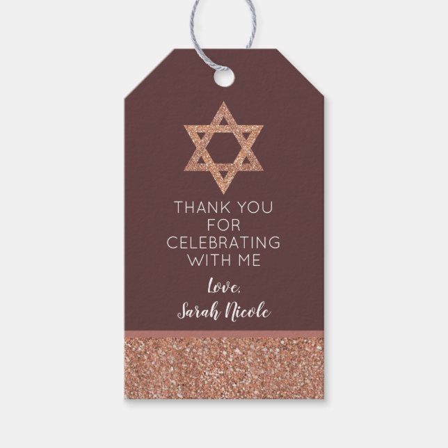 Étiquettes-cadeau Rose bat mitzvah Gold Star De David Merci (Devant)