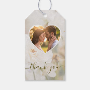 Étiquettes-cadeau Rose blanche rêveuse Photo Cœur Mariage Merci