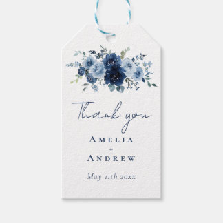Étiquettes-cadeau Rose Bleu Poussiéreux Mariage Élégant Floral Navy