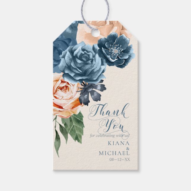 Étiquettes-cadeau Rose Blue/Pêche Mariage Merci ID584 (Devant)