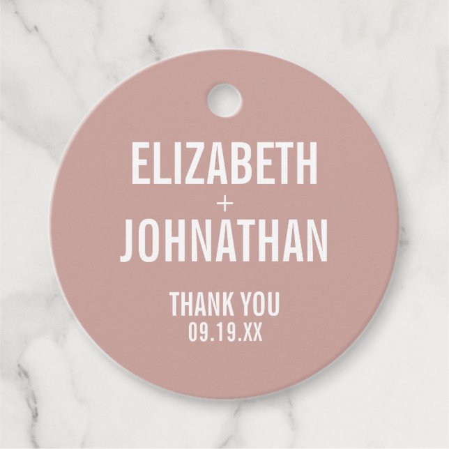 Étiquettes Cadeau Rose Boho simple Typographie Mariage Merci (Devant)