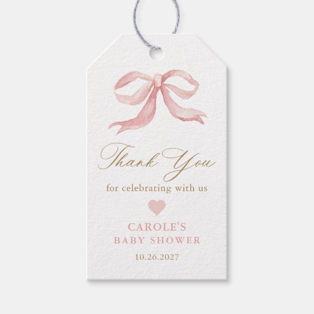 Étiquettes-cadeau Rose Bow Gold Girl Baby shower Favoriser (Devant)